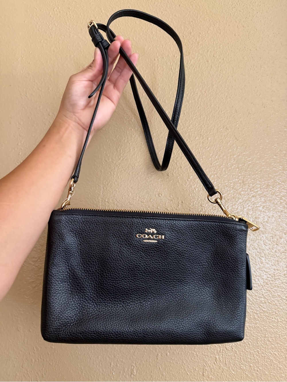 Coach Black Pebbled Leather Crossbody with Gold Hardware